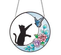 Vjsujehgy In Vetro Colorato Dipinto con Gatto Lunare Acchiappasole, Ornamento da Appendere alla Parete per Finestra in Acrilico per Camera da Letto Soggiorno Balcone Durevole 16 cm