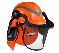 Vjsujehgy Industriale per Motosega con Rete per Le Orecchie e Visiera In Plastica Trasparente, Regolabile, per Lavori Forestali e di Arboricoltura.