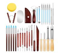 Vjsujehgy Kit di 32 Utensili per Ceramica, Utensili per Scultura in Argilla con Manico in Legno Rosso, Taglierina Rotonda per Fori in Argilla, in Ceramica