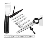 Vjsujehgy Kit di Strumenti per la Lavorazione del Cuoio 1/2/4/6 Punzoni per Cucire Il Cuoio, Compasso in Pelle, Strumento di Geometria e Righello in Acciaio per Hobbisti Fai-da-Te.