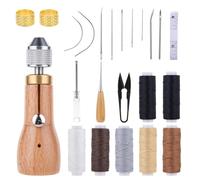 Vjsujehgy Kit per Cucire con Punteruolo, Dritti e Piegati, Fili Cerati, Rotoli di Filato, Infila Ago, Forbici, Metro A Nastro per Lavori DIY