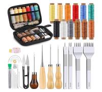 Vjsujehgy Kit per Cucire in Pelle da 56 Pezzi, con Punte da 4 mm, Perforatrice per Cucire, Filo Cerato, Strumenti di per Principianti, DIY