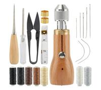 Vjsujehgy Kit Punteruolo da Cucito, Dritti Piegati, Rotoli di Fili Cerati, Cacciavite, Infila Filato, Metro A Nastro, Forbici per Lavori DIY