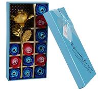 Vjsujehgy Regalo di San- 24 Carati Placcato Rosa Fiore + 12pcs Sapone Fiore Romantico per Amante Ragazza Amici Regali di Natale Blu