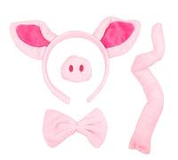 Vjsujehgy Set di Costumi, Fascia per Orecchie, Coda di Bue, Naso, Papillon, Costume da Travestimento, Accessori, Rosa