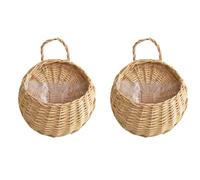 Vjsujehgy Vaso da Fiori con Cesto di Fiori in Vimini Naturale Montato A Parete, Cesto in Vaso in Rattan, Giallo