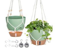 Vjsujehgy Vaso Sospeso da 10 Pollici per Piante da Interno, 2 Confezioni di Vasi da Fiori Sospesi Autoirriganti con Foro di Drenaggio, Verde