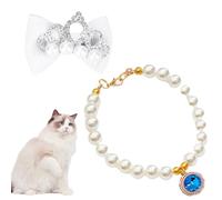 VJUYSW Collana di Perle per Animali Domestici per Cani di Piccola Taglia e Gatti Regolabile con Perle Fantasia per Animali Domestici Gioielli Bling Strass Collare con Papillon Chihuahua