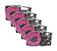 VJZYUTSW 5pk xr-12x xr-12we etichette compatibili con cartucce con etichetta a nastro da 12 mm 18 mm da 24 mm per etichetta a nastro per KL-130 KL-120 430 Stampante(5PK Black on FluoPK)