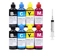 VJZYUTSW Kit di inchiostro di ricarica universale da 100 ml compatibile con stampanti a getto d'inchiostro(2BK 2C 2Y 2M)