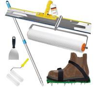 VKE Kit di Strumenti Autolivellante per Pavimenti, Rullo Frangibolle 11 mm, Scarpe Chiodate per Prato 30 mm, Spatola Autolivellantein, Asta Telescopica 162 cm (con Rullo Pittura e Spatole per Stucco)