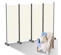 Vkechh Paravent divisorio su rotelle, 228 x 181 x 30 cm, divisorio pieghevole, 4 pezzi, protezione da sguardi indiscreti in fibra di poliestere, paravento, facile installazione (beige)