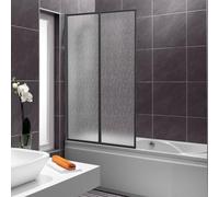 Vkechh Parete per vasca da bagno 100×140 cm, 2 pannelli Pieghevole in plastica PS resistente alle rotture, Parete doccia con telaio in alluminio nero, Sopravasca per vasca con struttura a goccia come