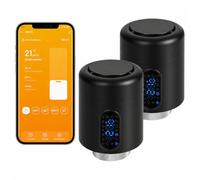 Vkechh Termostato per radiatore, 2,4 GHz, Wi-Fi, senza hub, nero, 2 pezzi