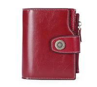 VKEID Portafogli da Donna Portafoglio in pelle Portafoglio corto RFID Pochette Portamonete da donna Porta carte multifunzionale Portafogli (Color : Wine red, Size : 12.5x10x2.5cm)