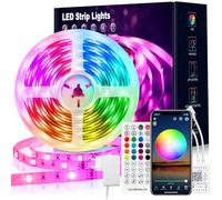 VKH Striscia LED 15 m, striscia LED RGB Bluetooth, 15 m, autoadesiva, con telecomando e app, catena luminosa a LED per camere, giochi e feste