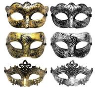VKI® Greco Romana Maschera Da Uomo, Vintage Antichi Masquerade Viso Maschera, per Veneziano Costume Halloween Carnevale, 3Oro+3Argento
