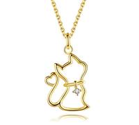 VKI LYNN - Collana con ciondolo a forma di gatto, in argento Sterling placcato oro 18 K, con ciondolo a forma di gatto, Argento Sterling 925 placcato oro 18 carati Zirconia cubica, zirconia cubica,