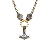 VKINGBOR Collana da Uomo con Ciondolo a Forma di Martello Vichingo di Thor, Collana a Catena con Re Lupo Celtico Vintage Punk, Amuleto Della Runa Norrena Inciso (Material : 50CM)