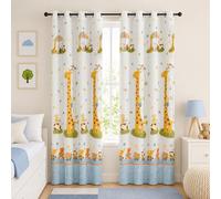 VKZ Set 2 Tende per Cameretta Bambini con Occhielli, Pannelli Tenda Filtranti per Camera da Letto Bambini e Finestra, Fantasia Giraffa Animali Trenino