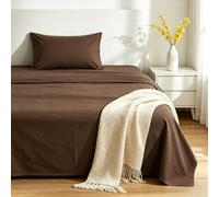 VKZ Set Lenzuola Una Piazza e Mezza Cotone con Angoli, Completo Letto Una Piazza e Mezza in Puro Cotone per Biancheria da Letto Confortevole e Durevole,MARRONE