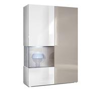 Vladon Armadio espositivo alto Morena, struttura in bianco opaco/anta destra e inserto in grigio sabbia lucido con illuminazione a LED