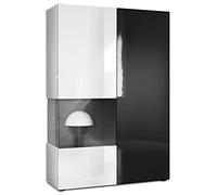 Vladon Armadio espositivo alto Morena, struttura in bianco opaco/anta destra e inserto in nero lucido