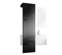 Vladon Carlton Hallway Set 2, Set per Il corridoio con 1 Pannello Appendiabiti, 1 cassettiera e 1 Specchio a Parete, Bianco Opaco/Nero Lucido (105 x 193 x 35 cm)