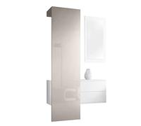 Vladon Carlton Hallway Set 2, Set per Il corridoio con 1 Pannello Appendiabiti, 1 cassettiera e 1 Specchio a Parete, Bianco Opaco/Grigio Sabbia Lucido (105 x 193 x 35 cm)