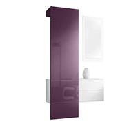 Vladon Carlton Hallway Set 2, Set per Il corridoio con 1 Pannello Appendiabiti, 1 cassettiera e 1 Specchio a Parete, Bianco Opaco/Violetto Porpora Lucido (105 x 193 x 35 cm)