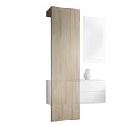 Vladon Carlton Hallway Set 2, Set per Il corridoio con 1 Pannello Appendiabiti, 1 cassettiera e 1 Specchio a Parete, Bianco Opaco/Quercia segato Grezzo (105 x 193 x 35 cm)