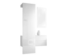 Vladon Carlton Hallway Set 2, Set per Il corridoio con 1 Pannello Appendiabiti, 1 cassettiera e 1 Specchio a Parete, Bianco Opaco/Bianco Lucido (105 x 193 x 35 cm)