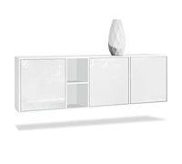 Vladon Cassettiera Cuba - bianco opaco/bianco lucido - Credenza moderna per la zona giorno - (LxAxP) 182x53x35 cm
