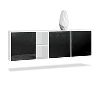 Vladon Cassettiera Cuba - bianco opaco/nero lucido - Credenza moderna per la zona giorno - (LxAxP) 182x53x35 cm