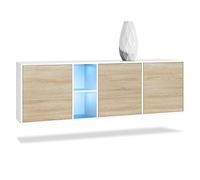 Vladon Cassettiera Cuba - bianco opaco/quercia segato grezzo incl. LED - Credenza moderna per la zona giorno - (LxAxP) 182x53x35 cm