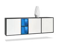 Vladon Cassettiera Cuba - nero opaco/bianco opaco - Credenza moderna per la zona giorno - (LxAxP) 182x53x35 cm