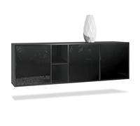 Vladon Cassettiera Cuba - nero opaco/nero lucido - Credenza moderna per la zona giorno - (LxAxP) 182x53x35 cm