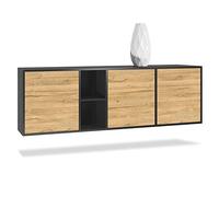 Vladon Cassettiera Cuba - nero opaco/rovere naturale - Credenza moderna per la zona giorno - (LxAxP) 182x53x35 cm