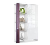 Vladon Credenza Canto, credenza alta a 2 ante e 8 scomparti, mobile bianco opaco, frontali bianchi lucidi, pannelli decorativi violetto porpora lucido (95 x 151,5 x 36 cm)