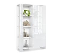 Vladon Credenza Canto, credenza alta a 2 ante e 8 scomparti, mobile bianco opaco, frontali bianchi lucidi, pannelli decorativi bianco lucido (95 x 151,5 x 36 cm)