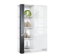 Vladon Credenza Canto, credenza alta a 2 ante e 8 scomparti, mobile bianco opaco, frontali bianchi lucidi, pannelli decorativi nero lucido (95 x 151,5 x 36 cm)