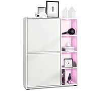Vladon Credenza Cuba 79 x 105,5 x 35,5 cm Credenza con 8 ripiani, struttura in bianco opaco/ante in bianco opaco con illuminazione LED RGB