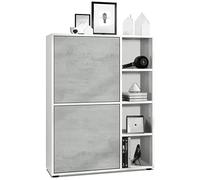 Vladon Credenza Cuba 79 x 105,5 x 35,5 cm Credenza con 8 ripiani, struttura in bianco opaco/ante in grigio ossido cemento