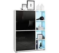 Vladon Credenza Cuba 79 x 105,5 x 35,5 cm Credenza con 8 ripiani, struttura in bianco opaco/ante in nero lucido con illuminazione LED RGB