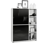 Vladon Credenza Cuba 79 x 105,5 x 35,5 cm Credenza con 8 ripiani, struttura in bianco opaco/ante in nero lucido