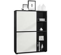 Vladon Credenza Cuba 79 x 105,5 x 35,5 cm Credenza con 8 ripiani, Struttura in nero opaco/Ante in bianco opaco