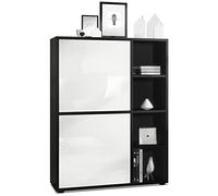 Vladon Credenza Cuba 79 x 105,5 x 35,5 cm Credenza con 8 ripiani, struttura in nero opaco/ante in bianco lucido
