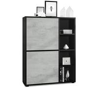 Vladon Credenza Cuba 79 x 105,5 x 35,5 cm Credenza con 8 ripiani, Struttura in nero opaco/Ante in grigio ossido cemento