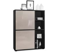 Vladon Credenza Cuba 79 x 105,5 x 35,5 cm Credenza con 8 ripiani, Struttura in nero opaco/Ante in grigio sabbia lucido