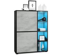 Vladon Credenza Cuba 79 x 105,5 x 35,5 cm Credenza con 8 ripiani, struttura in nero opaco/ante in ossido grigio cemento con illuminazione LED RGB